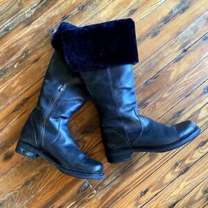Frye Womens Size 11 Black Knee High Riding Veronica Leather Shearling boots